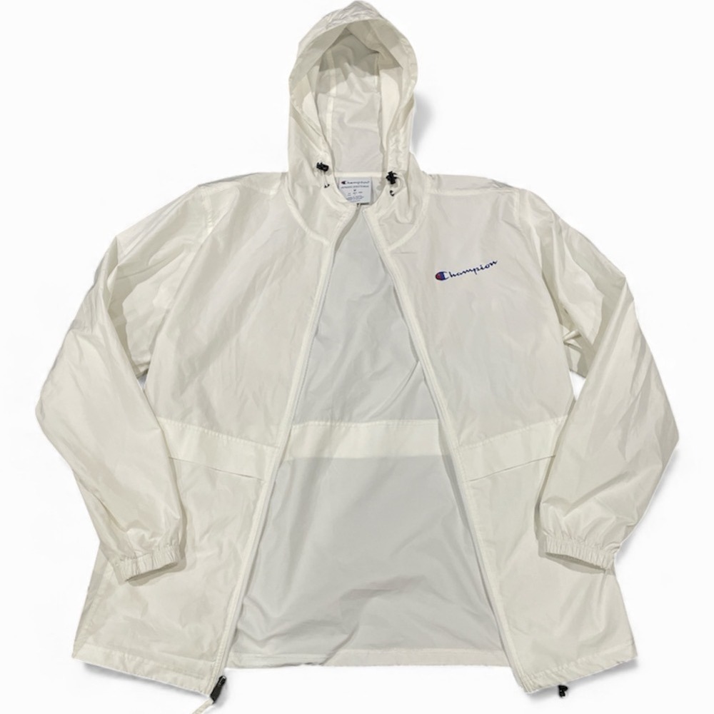 Champion White Hooded Lightweight Zip Up Jacket Windbreaker Athletic Mens Size M